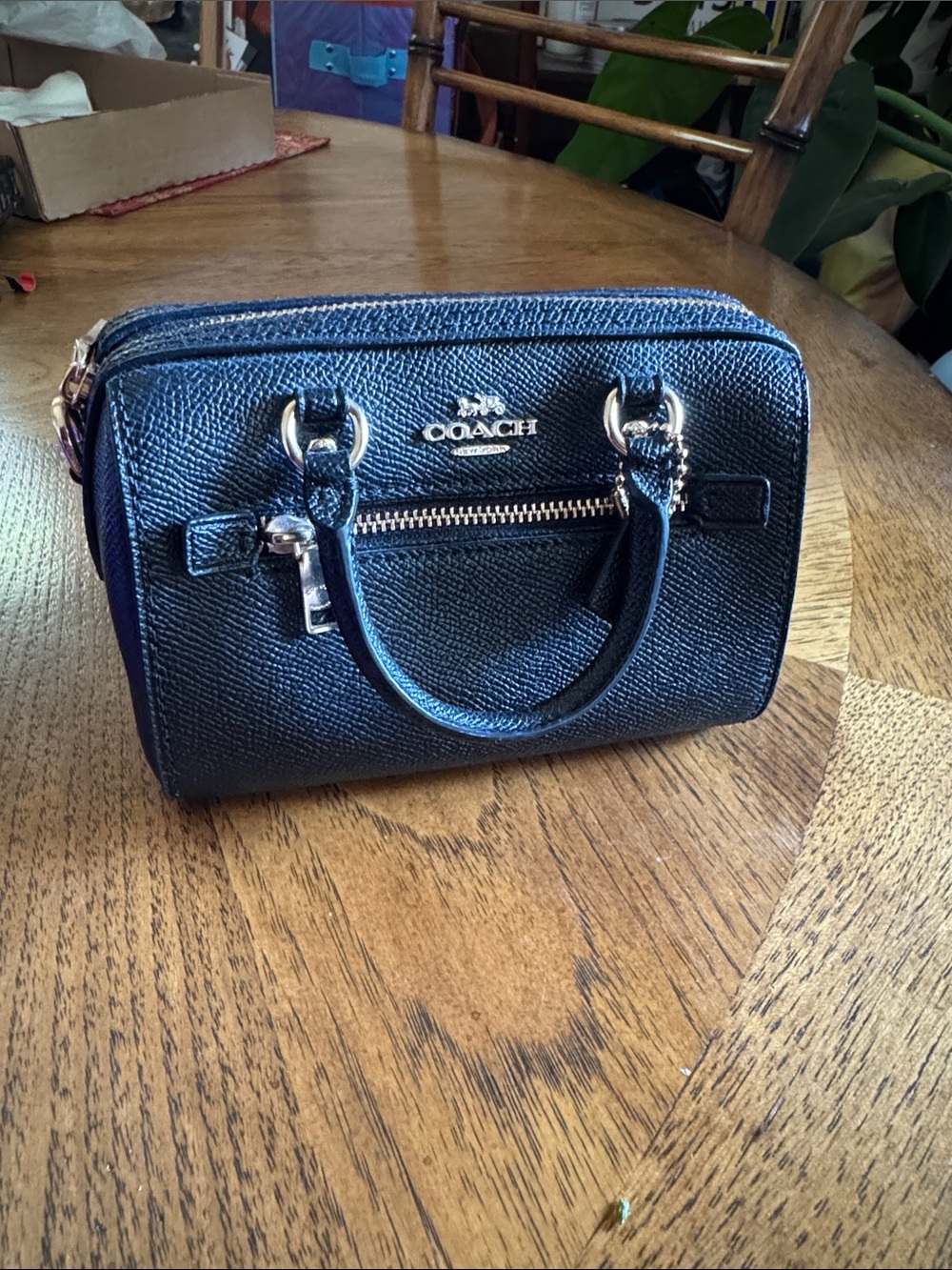 Black Leather Satchel with Gold Accents